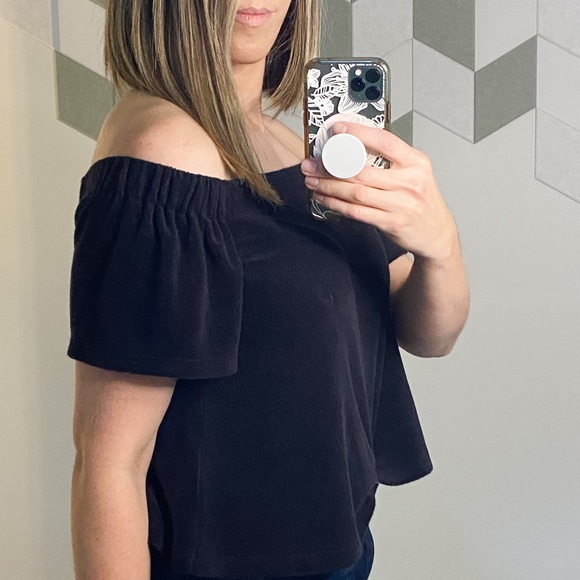 Juicy Couture Pitch Black Velour Off Shoulder Top, Women’s Size Small. - Picture 3 of 12